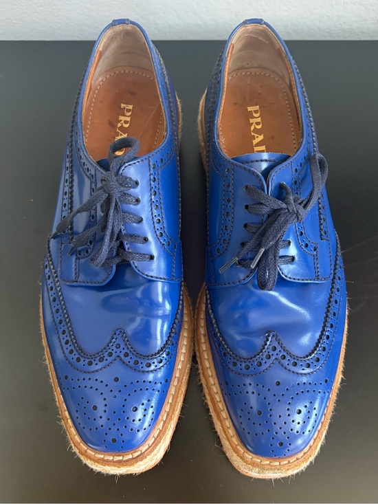 Prada Shoes - Prada oxford cobalt spazzolato leather upper with brogue size 5.5